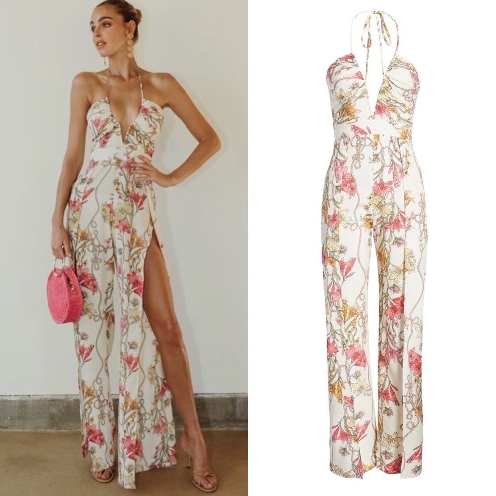 Katie may never cross jumpsuit ivory lily leg slits